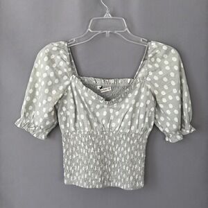 Abercrombie & Fitch Top Y2K Milkmaid Smocked Crop Puff Sleeve Polka Dot‎ XXS